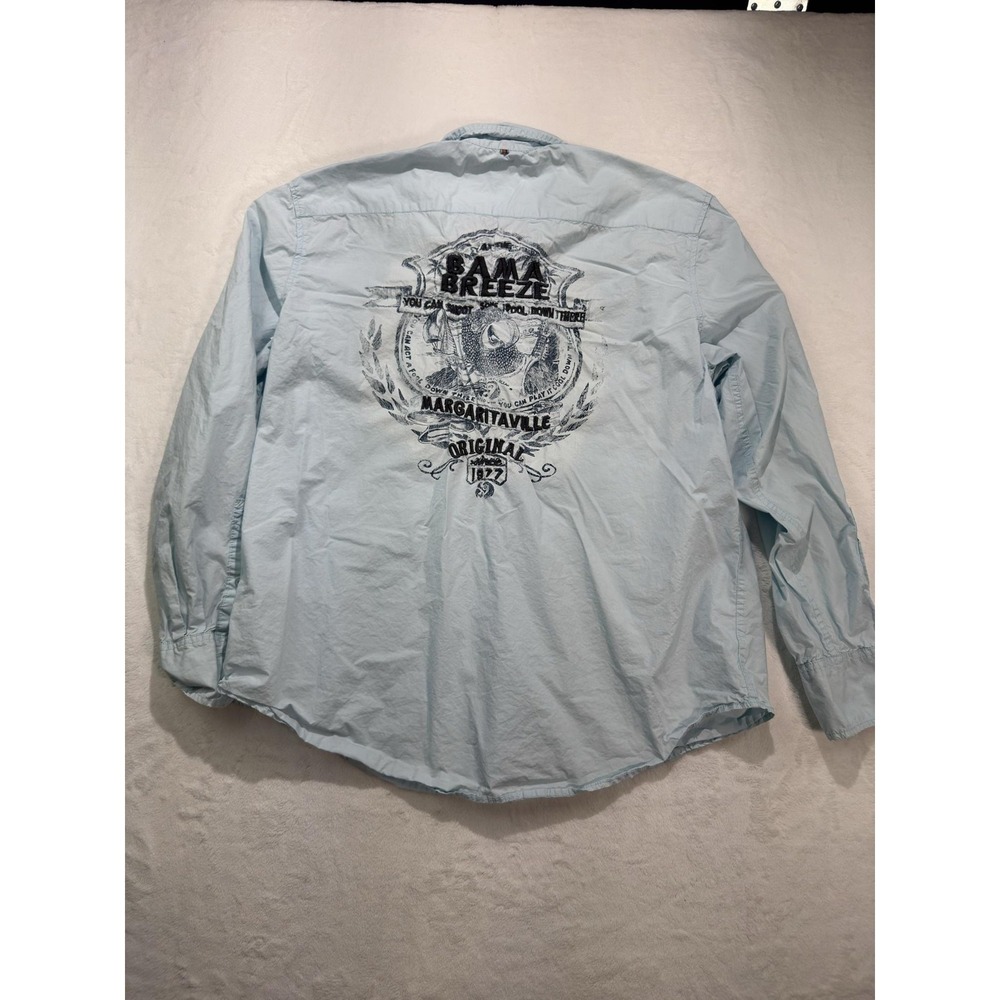 Margaritaville Shirt Mens Large Blue Long Sleeve Button Up Bama Breeze Graphic